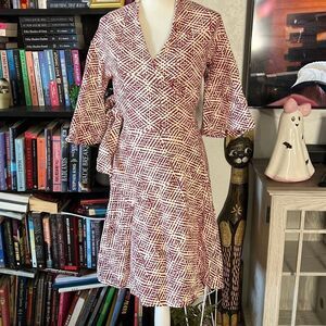 Betabrand size Small burgundy and off white kimono wrap dress Very stretchy NWT